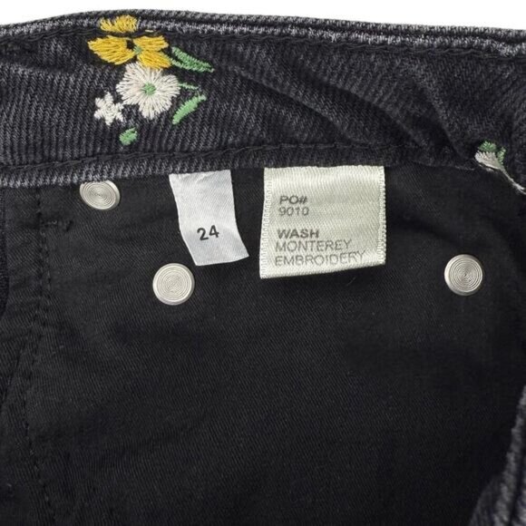 REFORMATION Stevie Ultra High Rise Sz 24 Floral Monterey Embroidery Washed Black - Picture 6 of 7